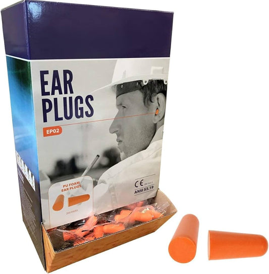 Orange Disposable Foam Earplugs (Box of 100 pairs)