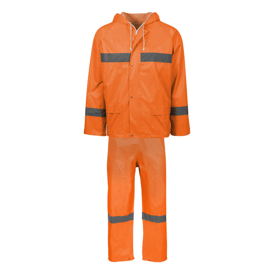 Orange Rubberised Rain Suit with Reflective Tape